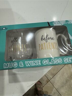 Mug & Wine Glass Set - "Before Patients" White Mug and Clear Wine Glass